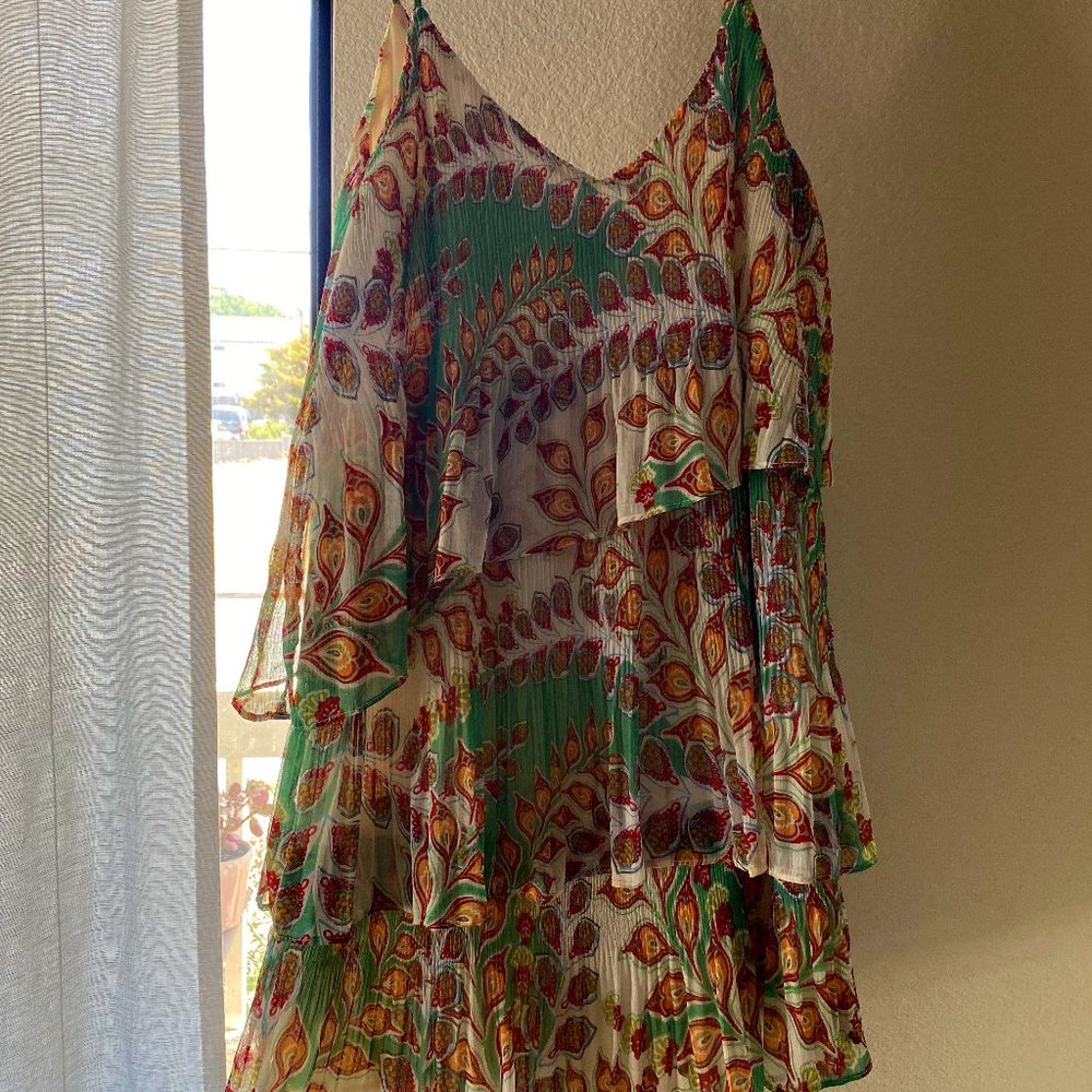 Adelyn Rae Three-Tiered Paisley Mini Dress